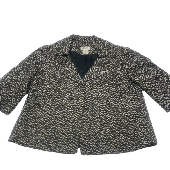 . Harolds Wool Single Button 3/4 Sleeve Career Blazer Black Ivory - Picture 1 of 13